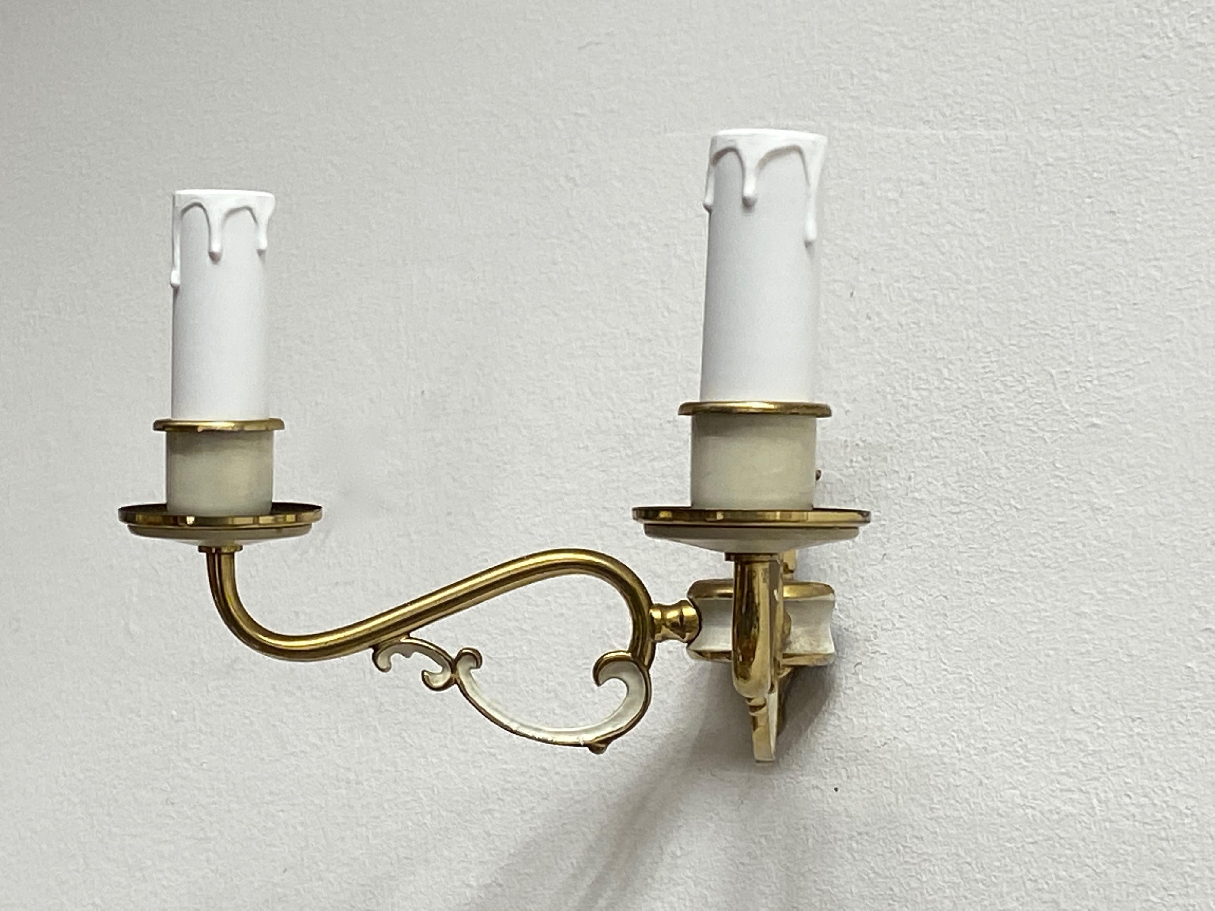 Mid-20th Century Pair of 20th Century Tole Style Two-Light Sconces, German, 1960s For Sale