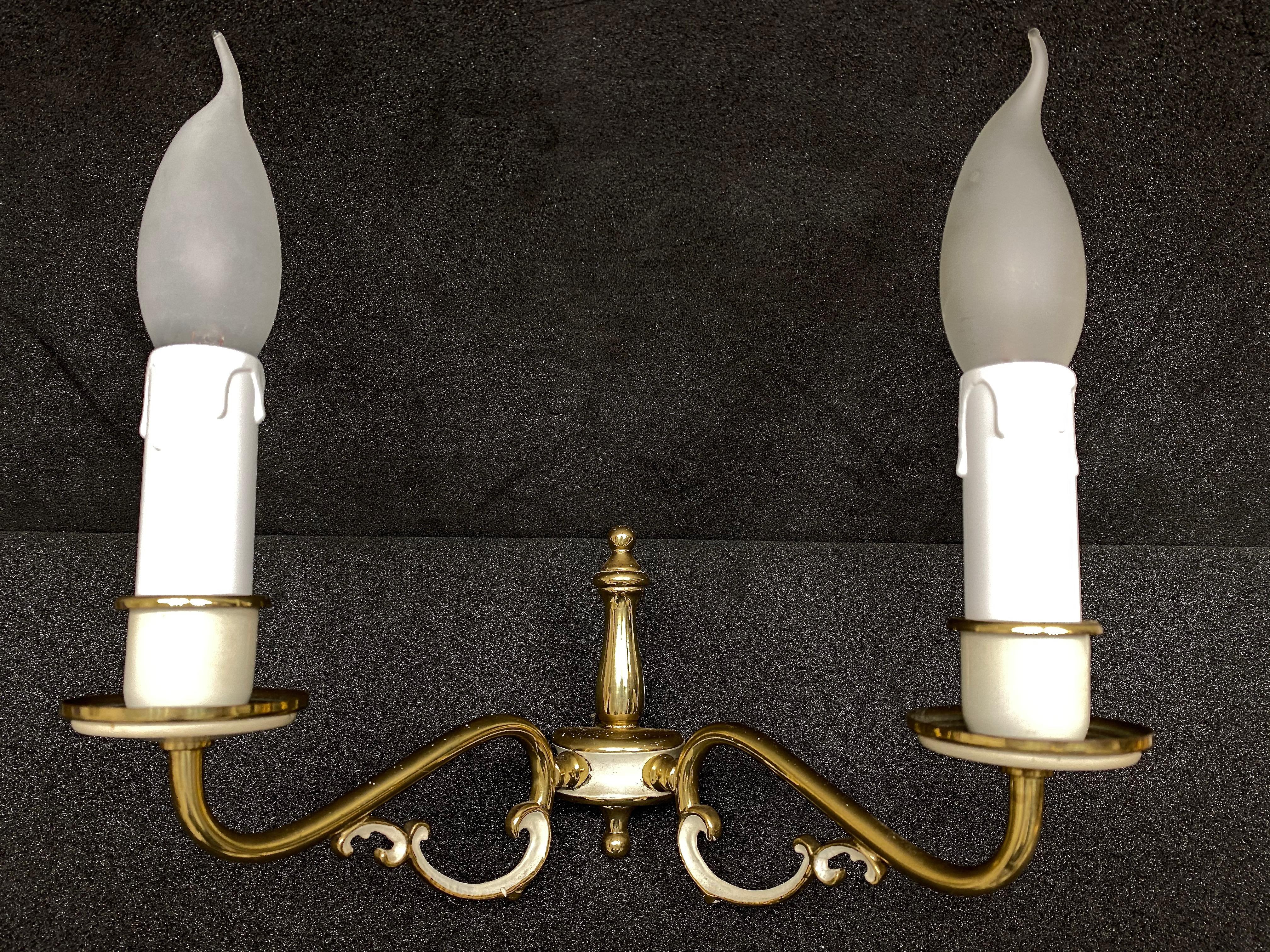 Metal Pair of 20th Century Tole Style Two-Light Sconces, German, 1960s For Sale