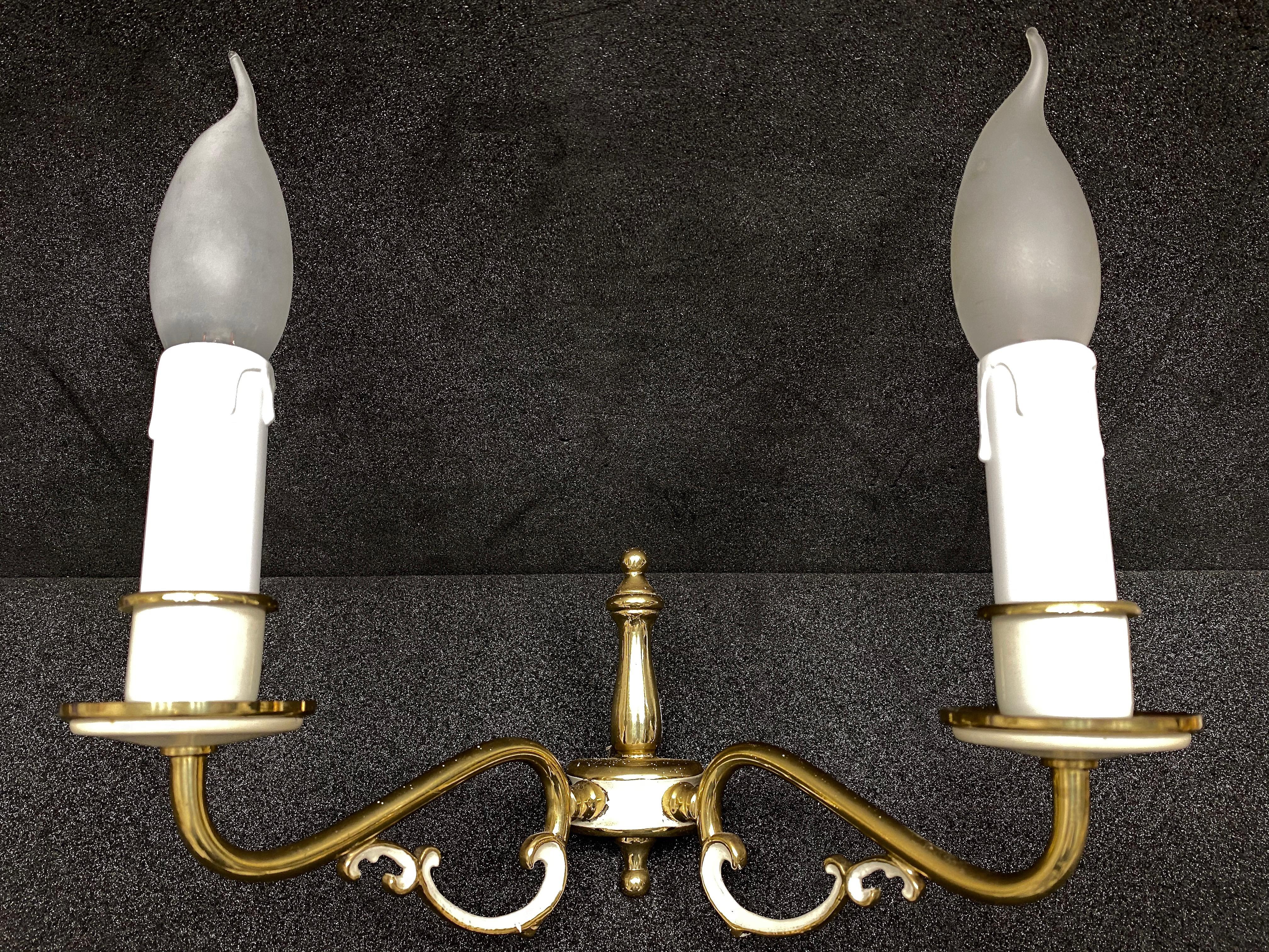 Pair of 20th Century Tole Style Two-Light Sconces, German, 1960s For Sale 1