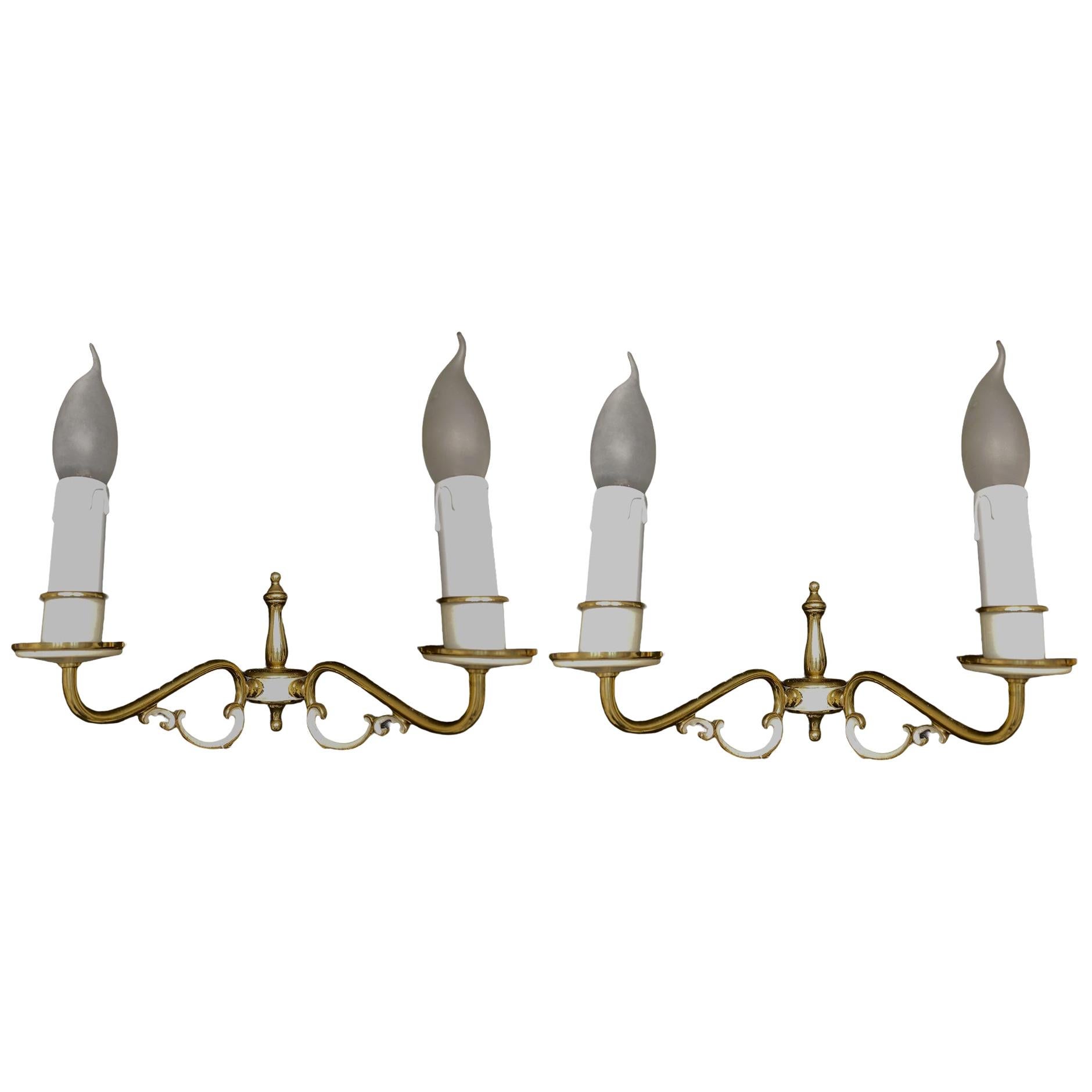 Pair of 20th Century Tole Style Two-Light Sconces, German, 1960s