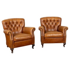 Paar, 20. Jahrhundert Vintage Chesterfield Club Chairs aus braunem Leder