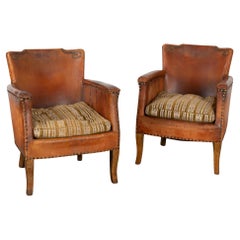 Pareja, Sillones de cuero marrón vintage del siglo XX de Otto Schultz