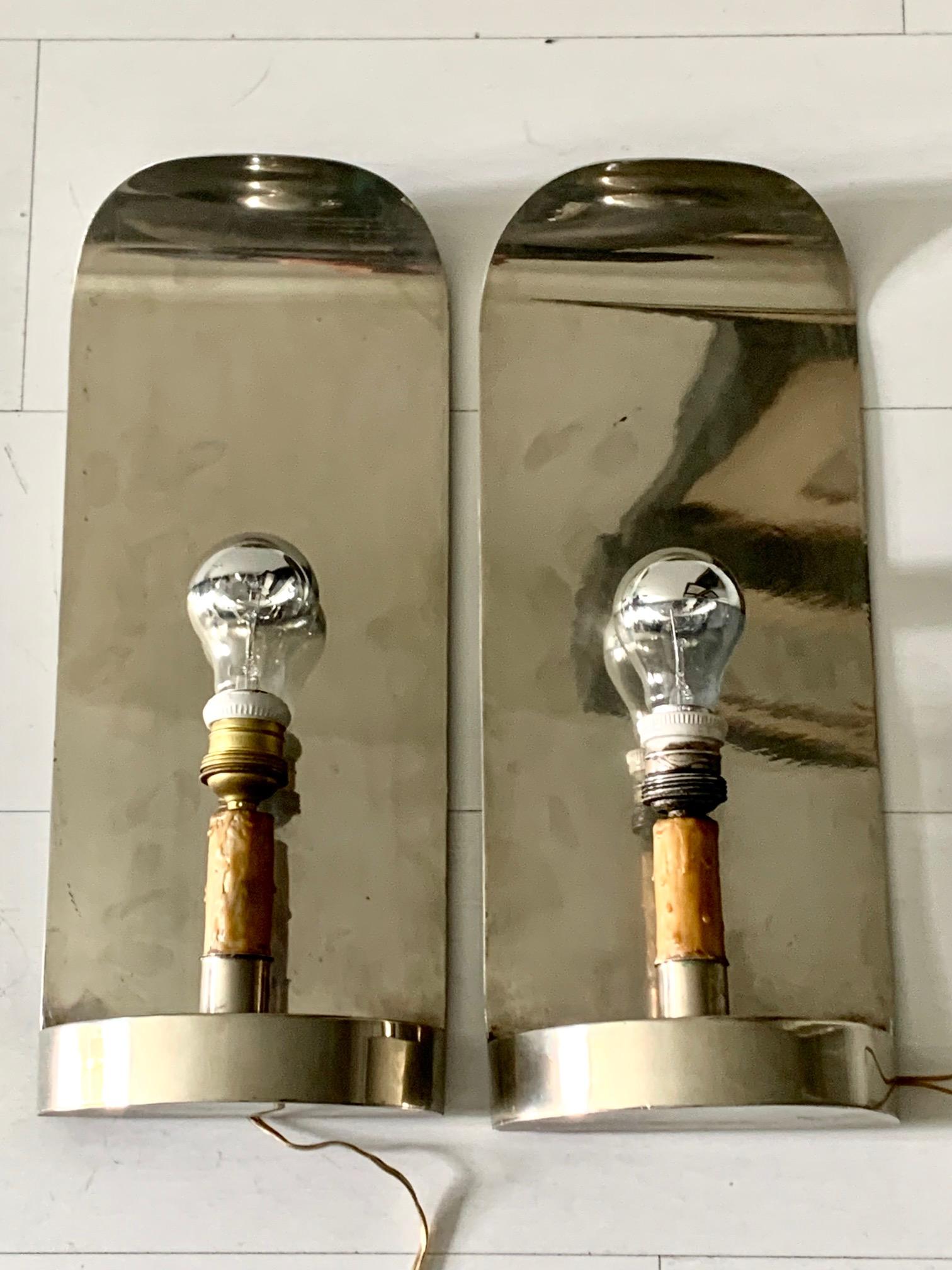 Pair 20th Century Vintage Chrome Metal Wall Sconces by Valenti For Sale 5