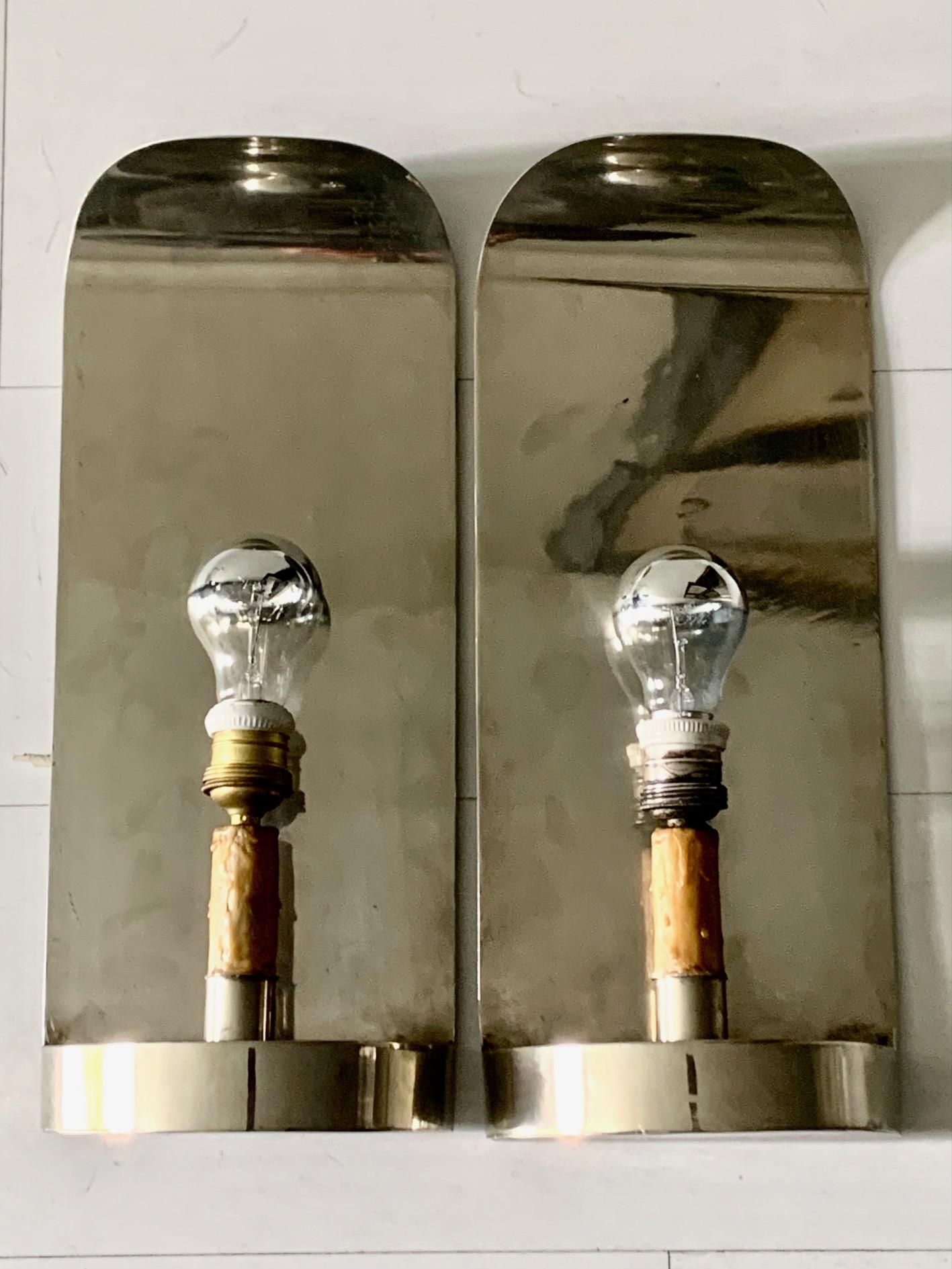 Pair 20th Century Vintage Chrome Metal Wall Sconces by Valenti For Sale 6