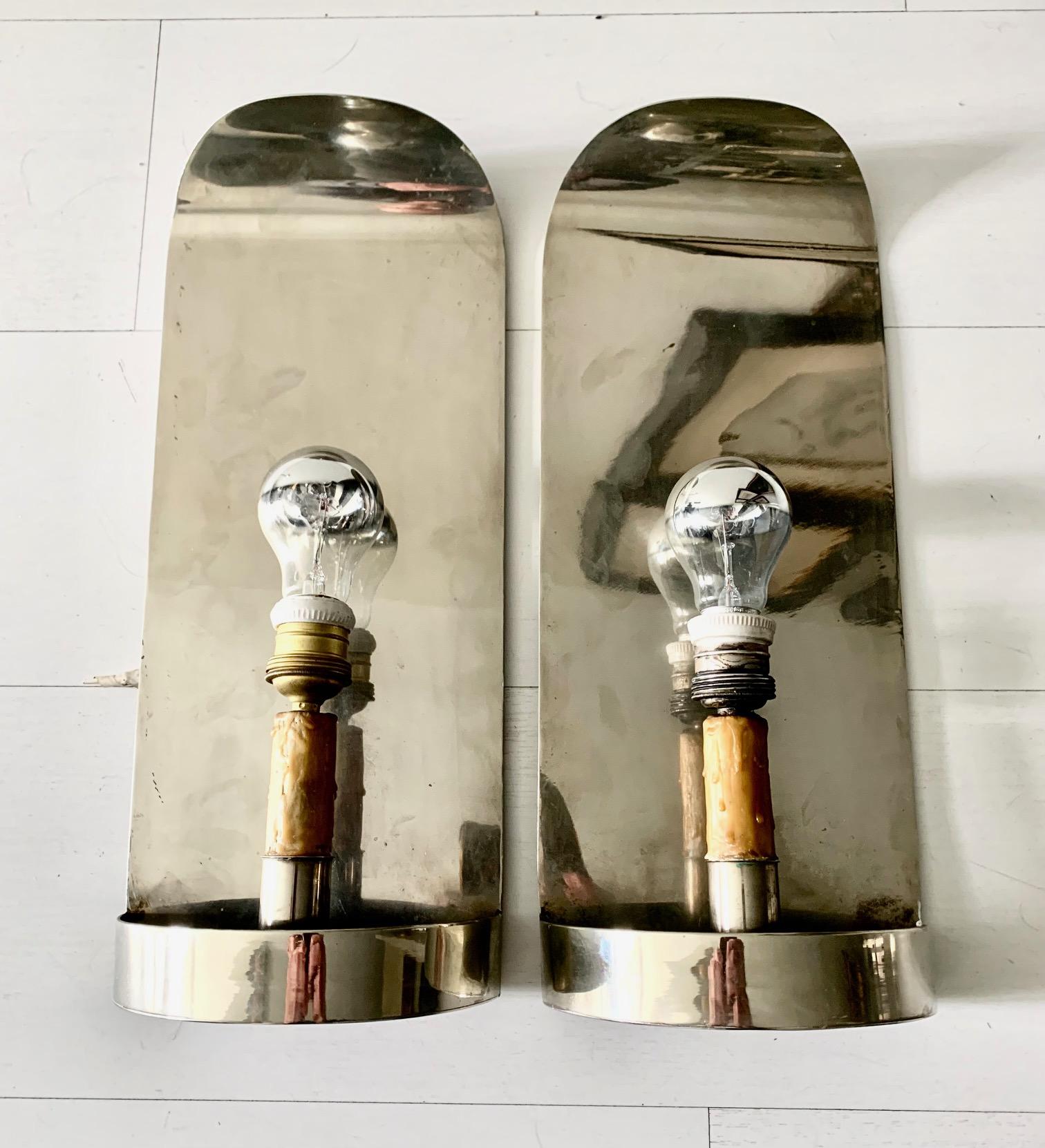 Pair 20th Century Vintage Chrome Metal Wall Sconces by Valenti For Sale 7