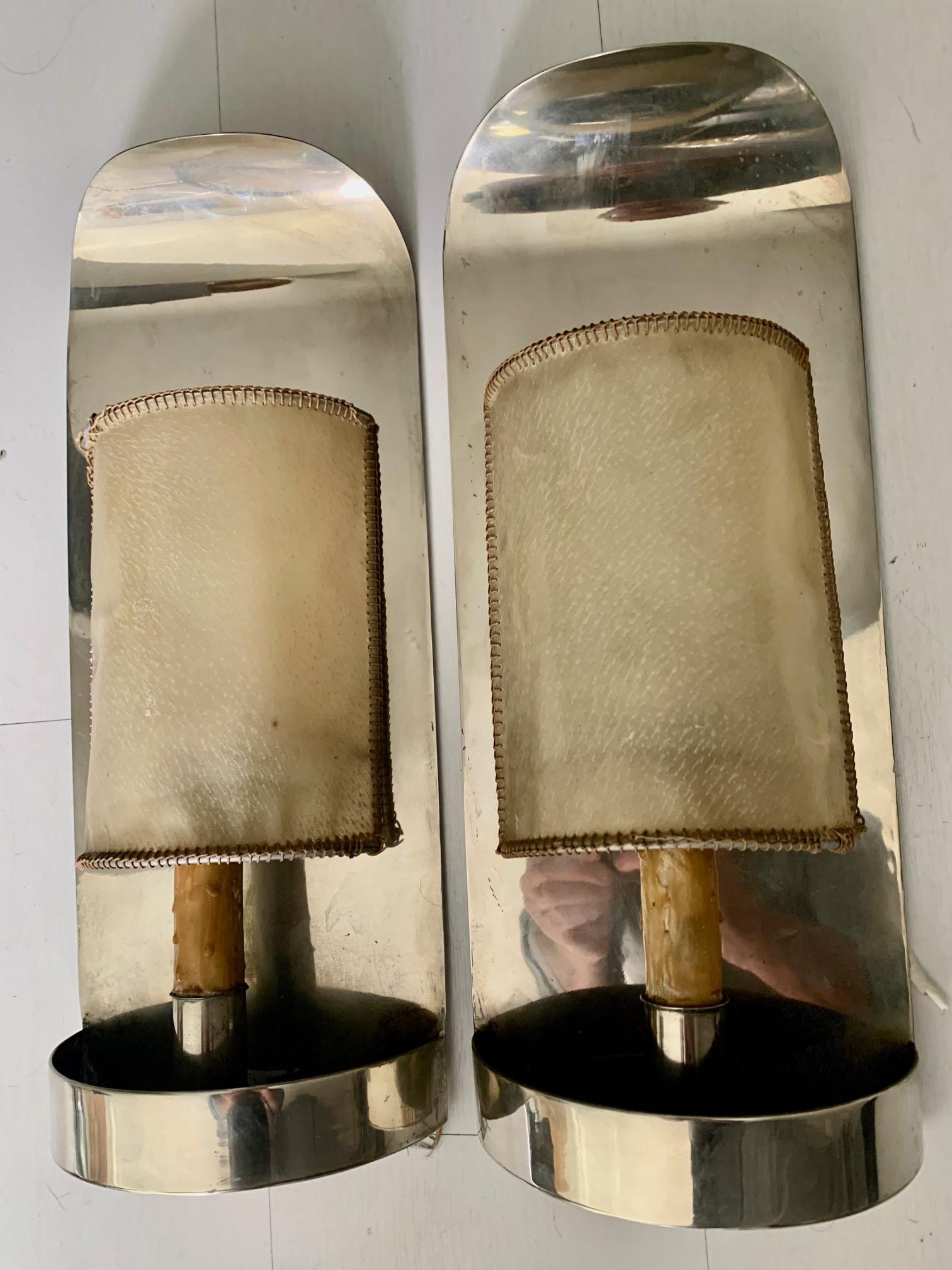 Pair 20th Century Vintage Chrome Metal Wall Sconces by Valenti For Sale 13