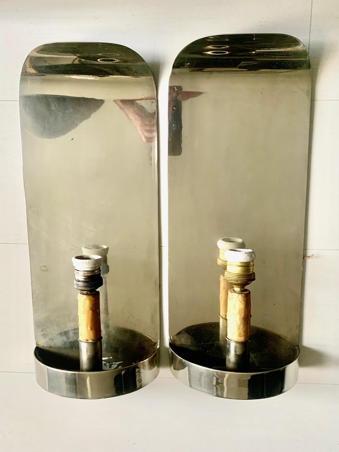 Mid-Century Modern Pair 20th Century Vintage Chrome Metal Wall Sconces by Valenti For Sale