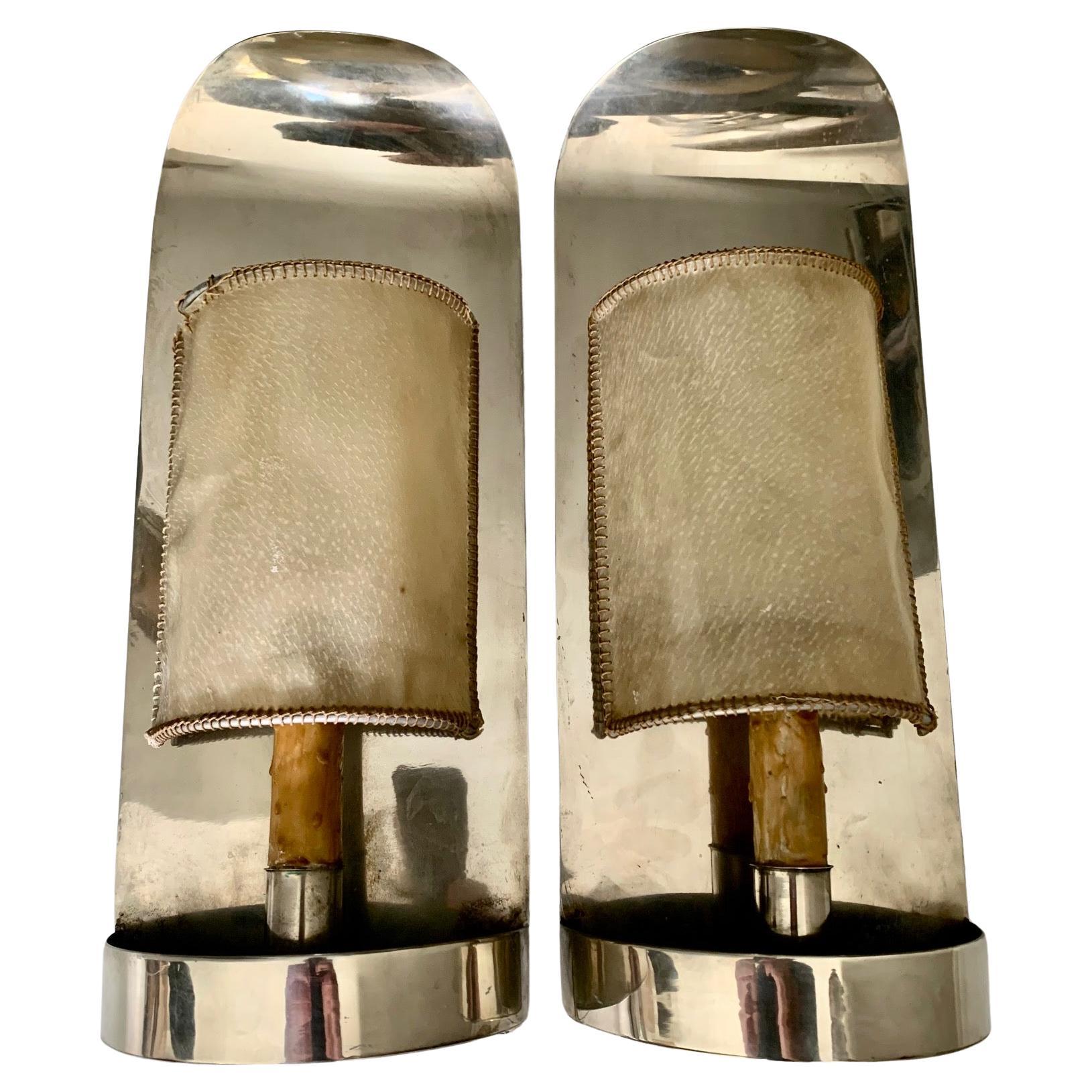 Pair 20th Century Vintage Chrome Metal Wall Sconces by Valenti For Sale