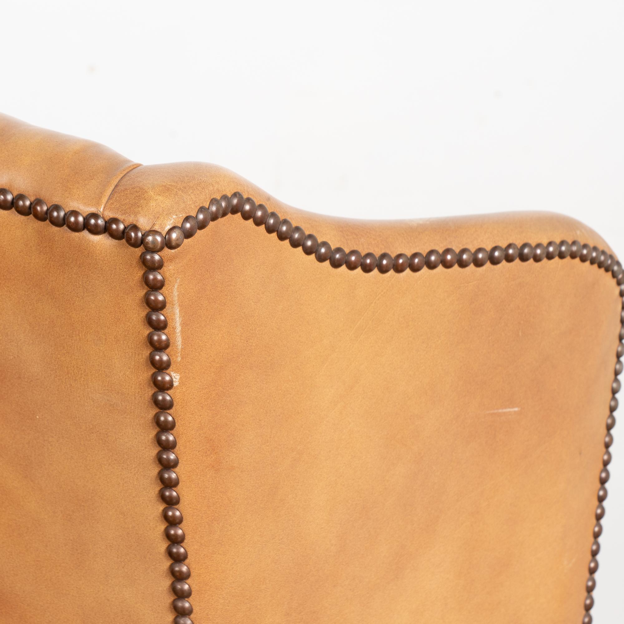 Pair, 20th Century Vintage Leather Wingback Armchairs, Denmark For Sale 7