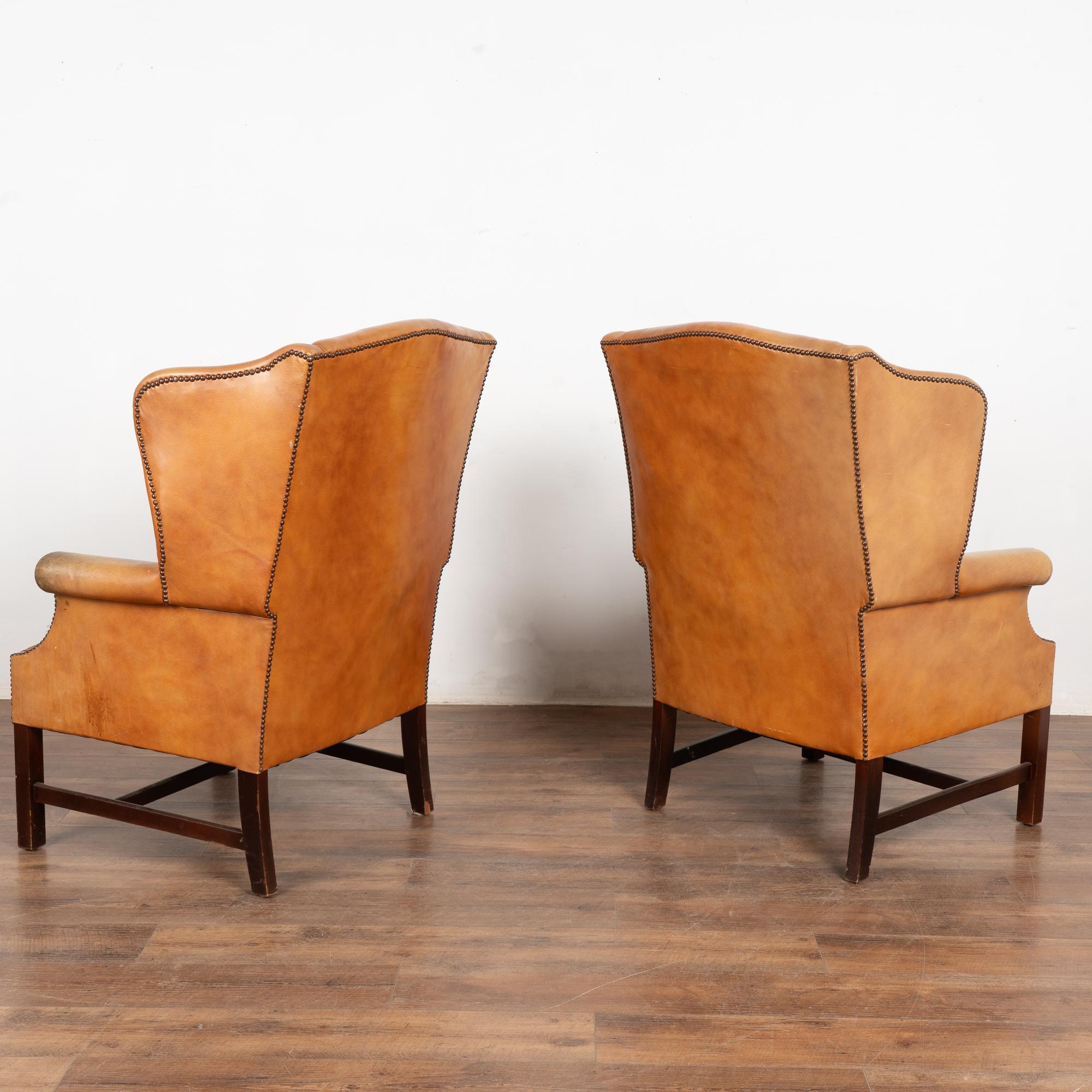 Pair, 20th Century Vintage Leather Wingback Armchairs, Denmark For Sale 9