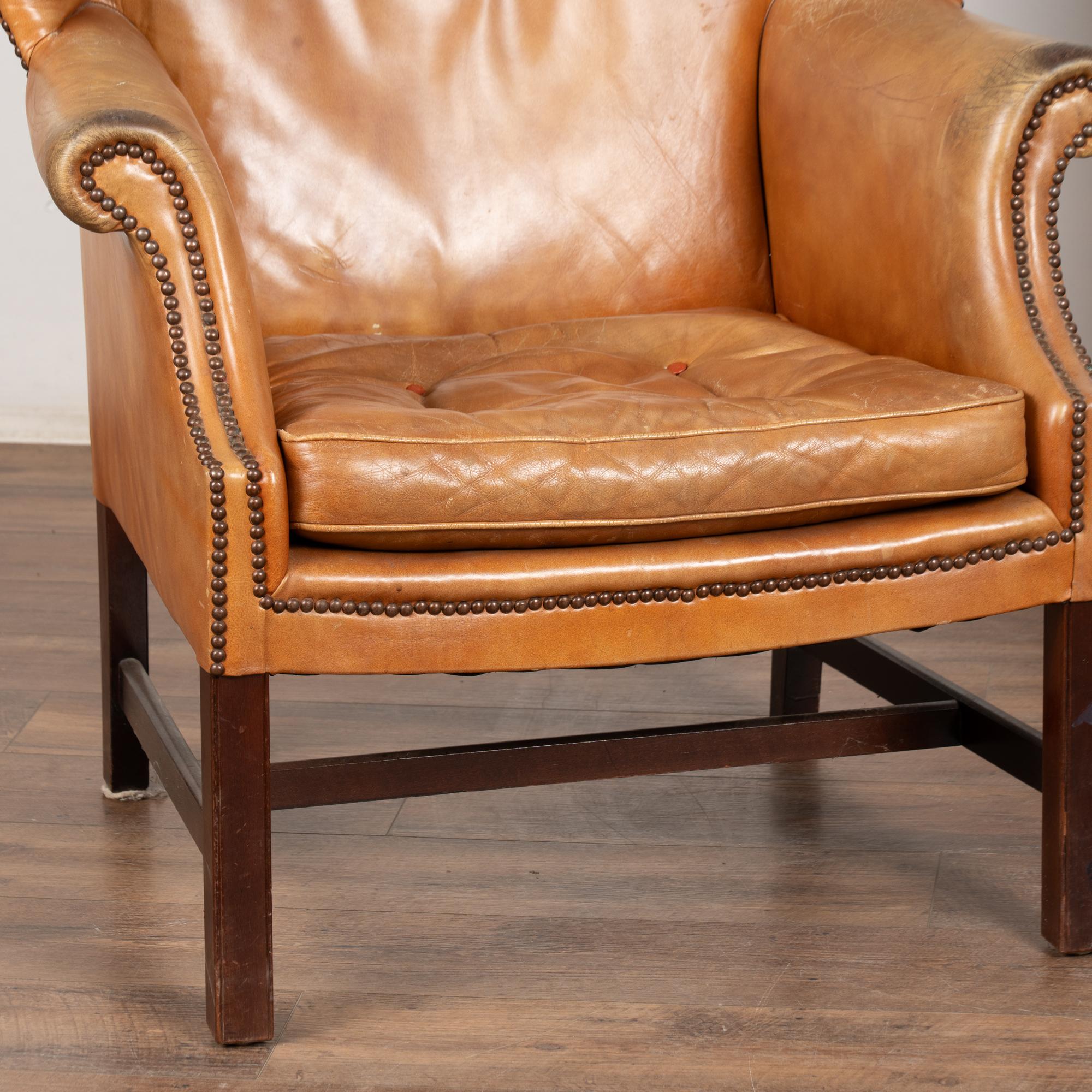 Pair, 20th Century Vintage Leather Wingback Armchairs, Denmark For Sale 1