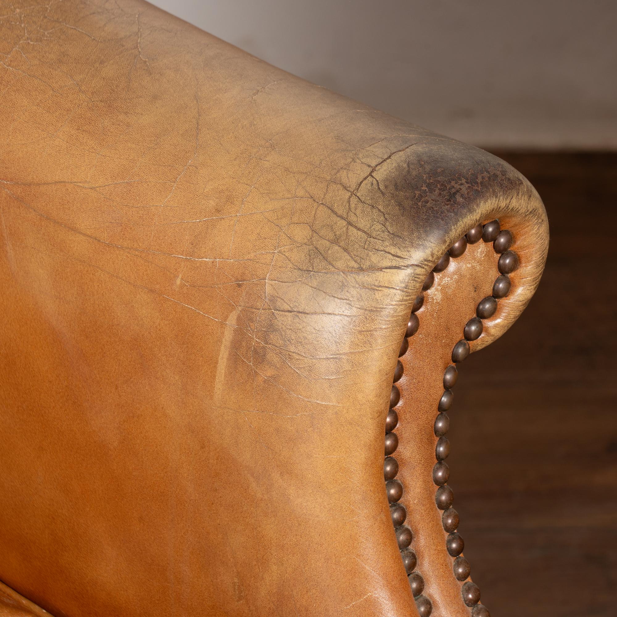 Pair, 20th Century Vintage Leather Wingback Armchairs, Denmark For Sale 3