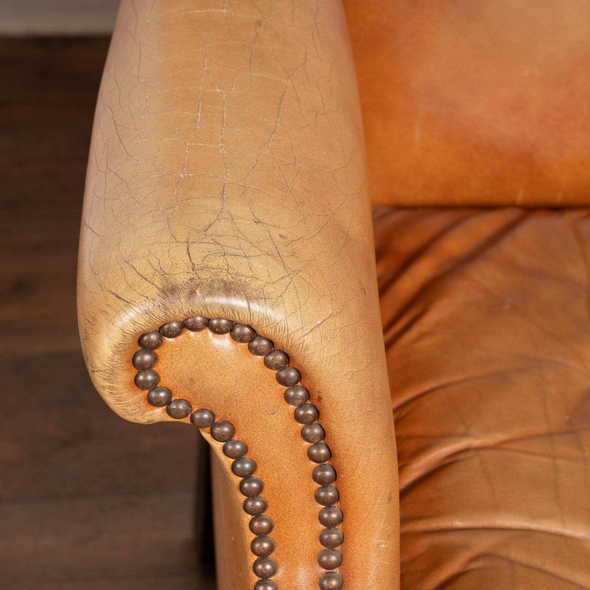 Pair, 20th Century Vintage Leather Wingback Armchairs, Denmark For Sale 4