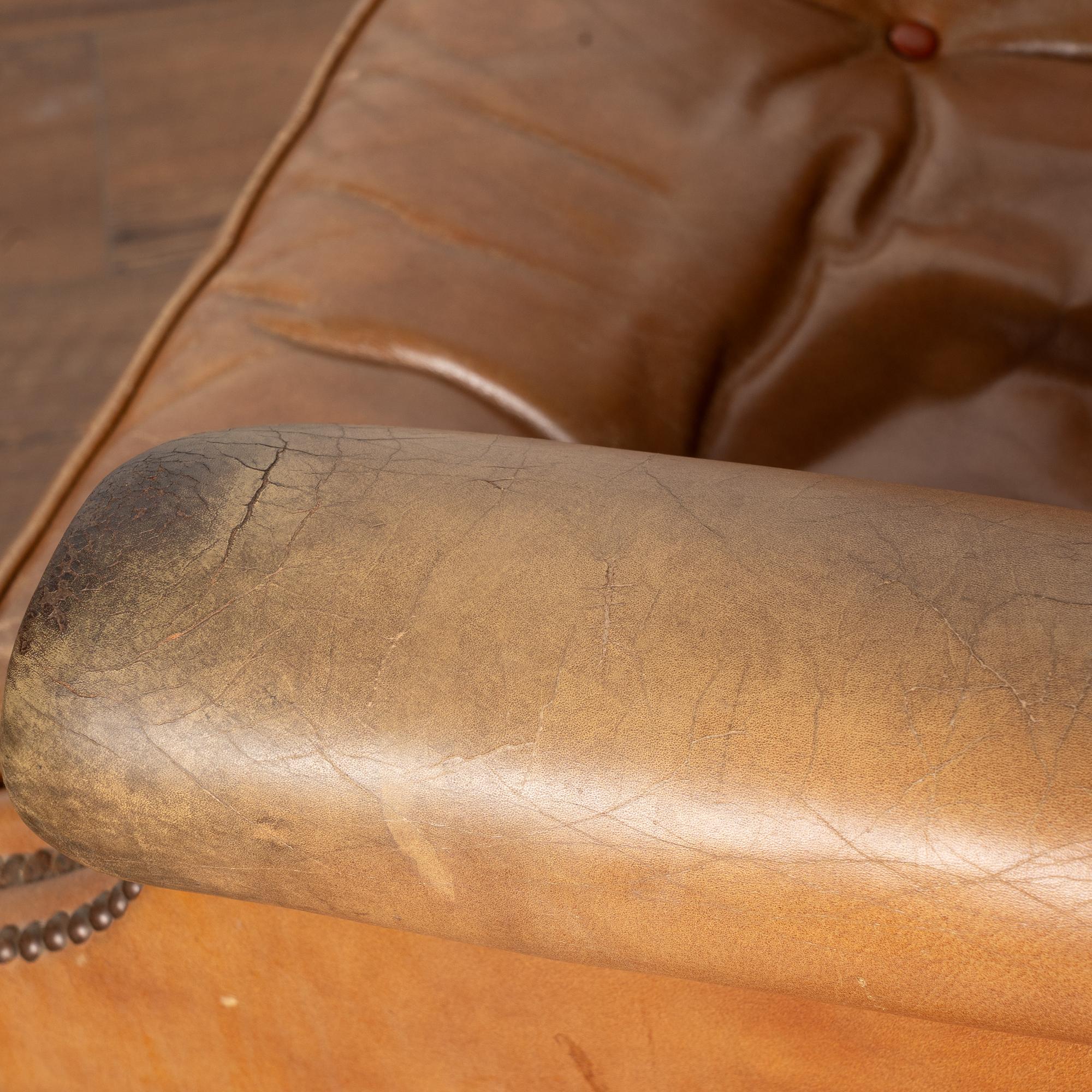 Pair, 20th Century Vintage Leather Wingback Armchairs, Denmark For Sale 5