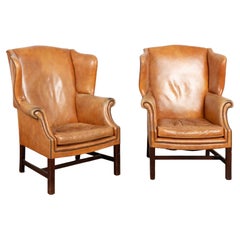 Pair, 20th Century Vintage Leather Wingback Armchairs, Denmark