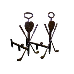 Pair of 20th Century Wrought Iron Folk Art Golf Andirons
