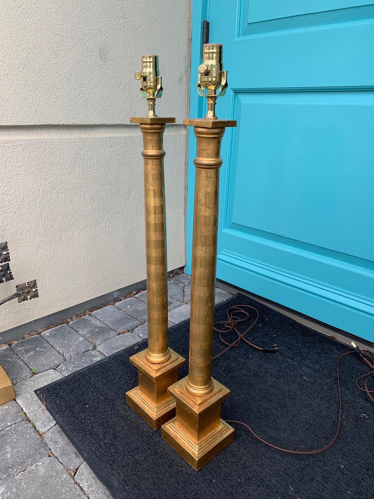 Pair of 20th Tall Giltwood Table Lamps In Good Condition In Atlanta, GA