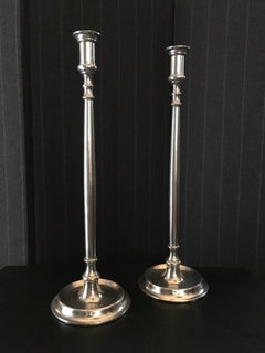 Pair 21st Century Italian Burnished Pewter Antique Victorian Style Candleholders