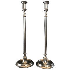 Pair 21st Century Italian Burnished Pewter Antique Victorian Style Candleholders