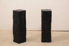Pair 2.5 Ft Tall Carbonized Wood Square Shaped Pedestals, Rich Black Color