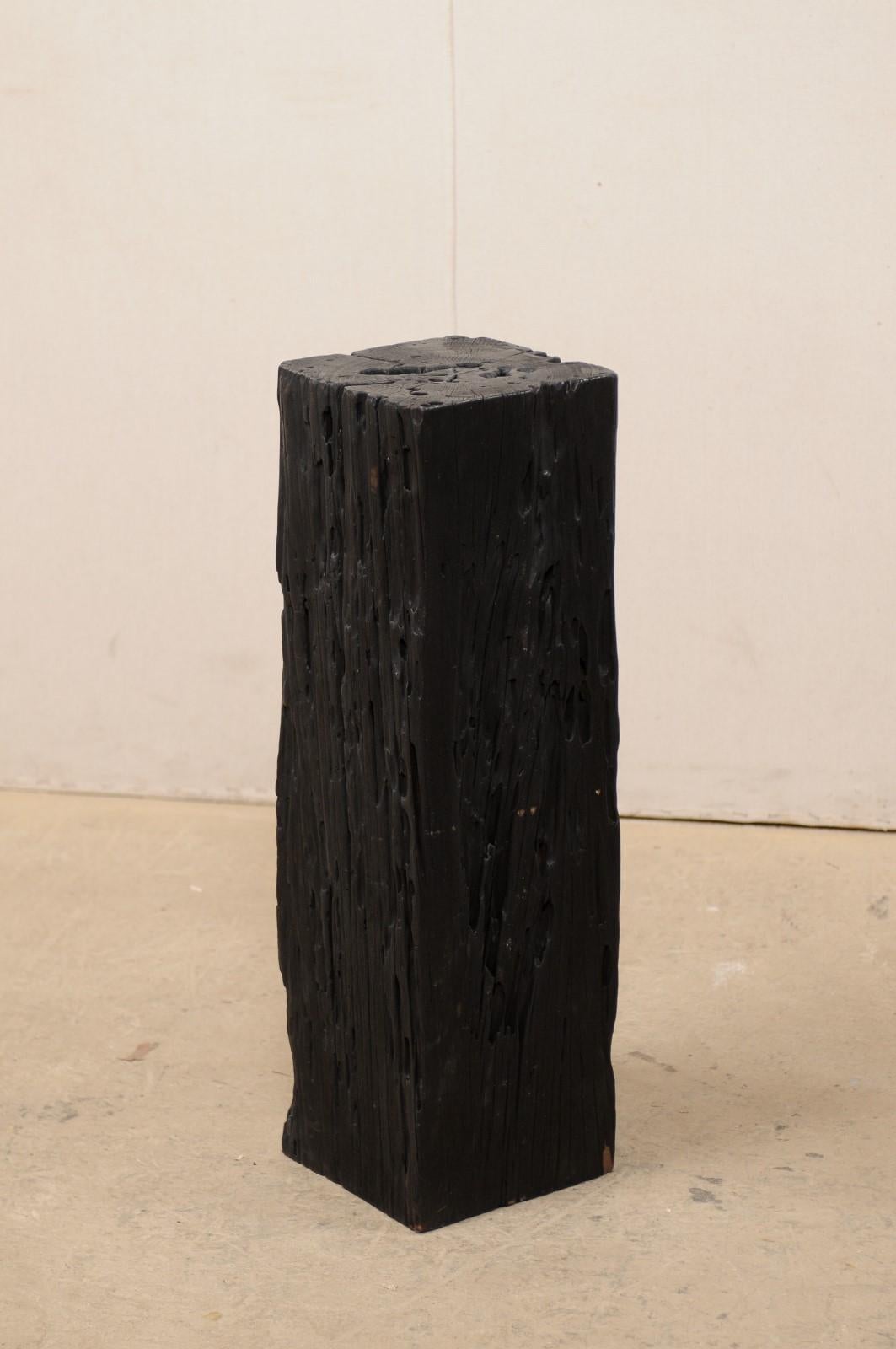 Indonesian Pair 2.5 Ft Tall Carbonized Wood Square Shaped Pedestals, Rich Black Color  For Sale