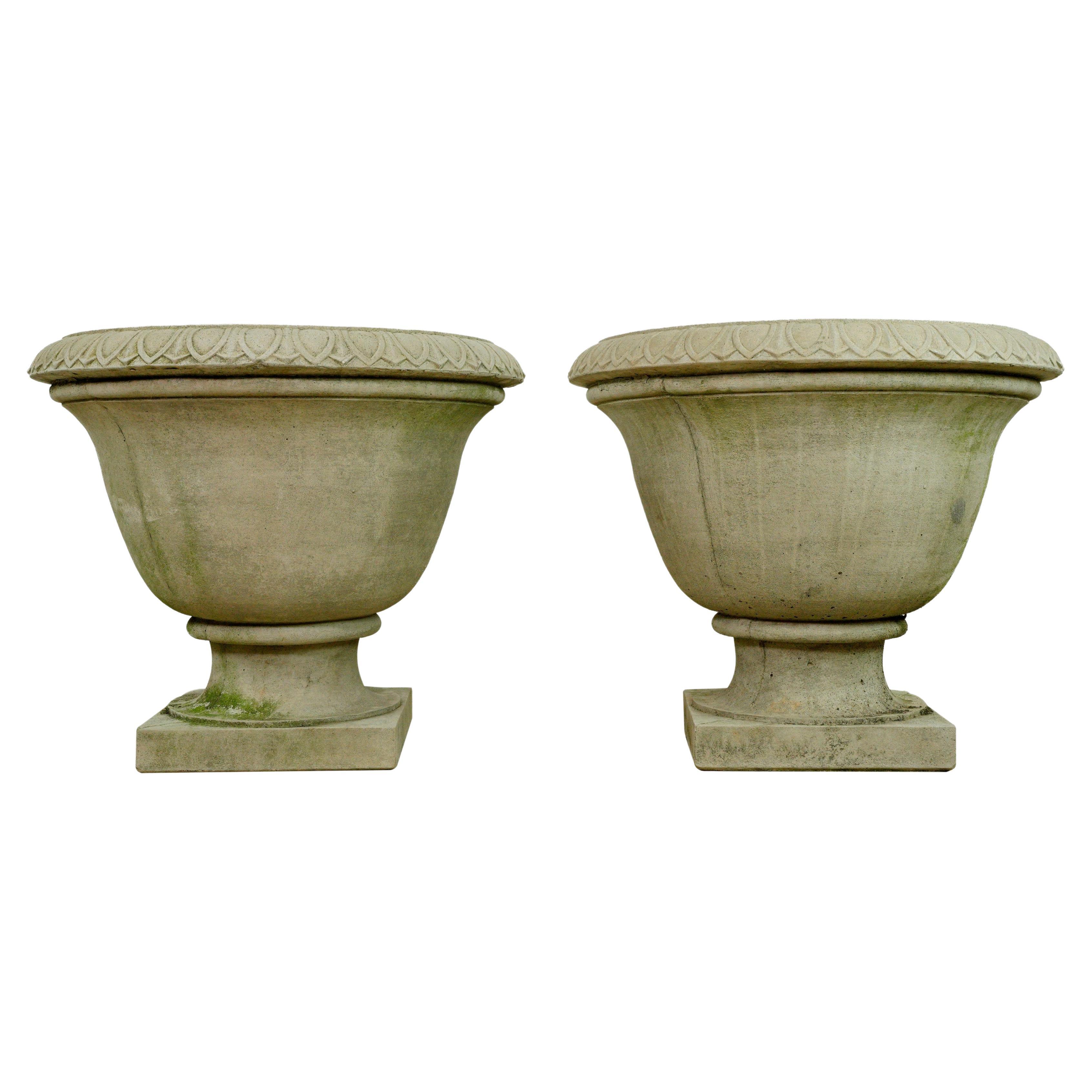 Pair 26.75 in. Egg & Dart Trim Urn Shaped Garden Planters For Sale