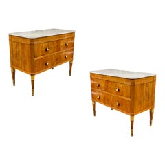 Pair 2nd Empire Fruitwood Marble Top Commodes