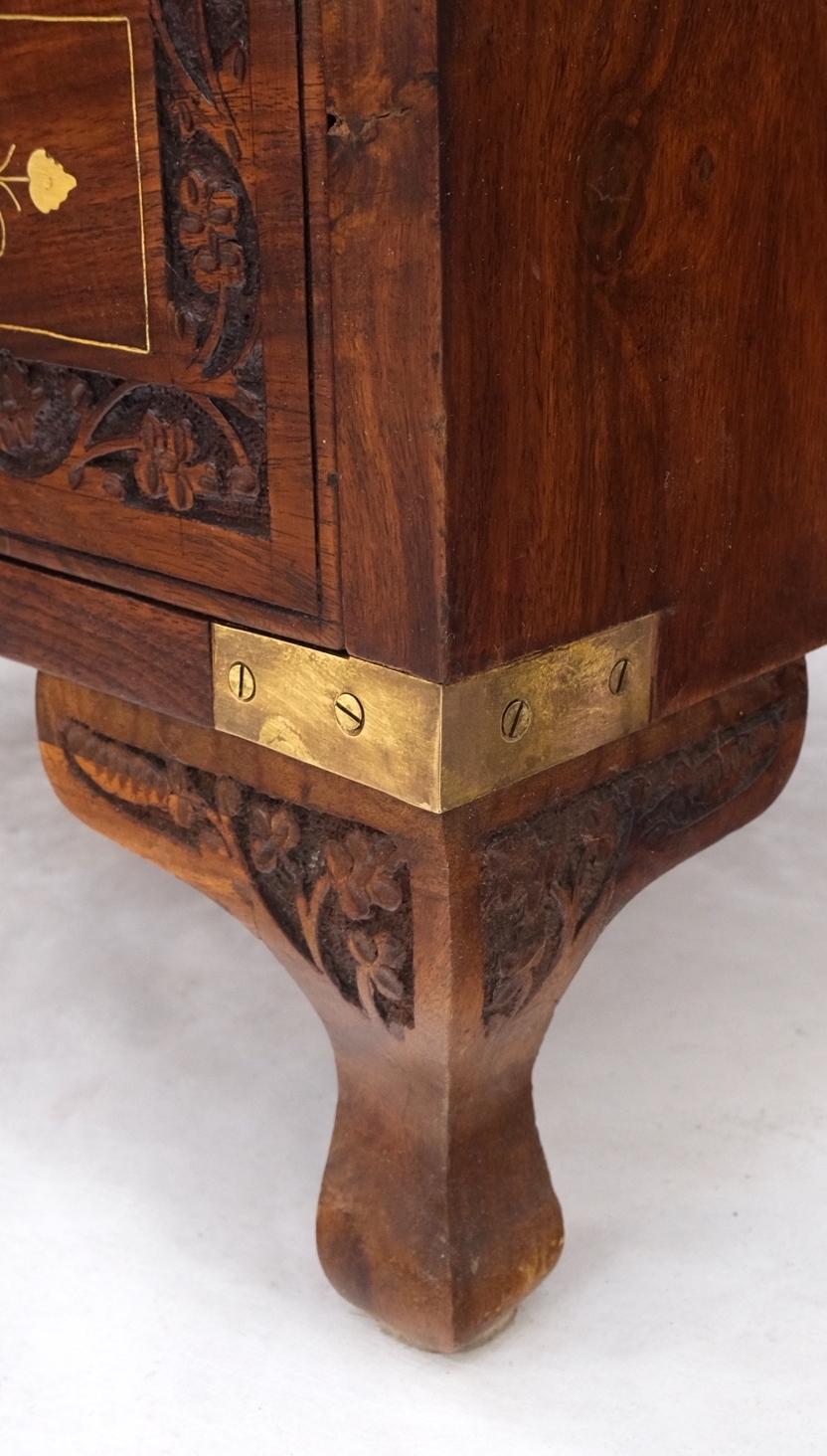 Pair 3 Drawer Solid Rosewood Campaign Style Brass Inlay Decorated Night Stands For Sale 2
