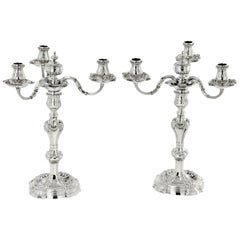 Pair of 3-Light George III Cast Silver Candelabras