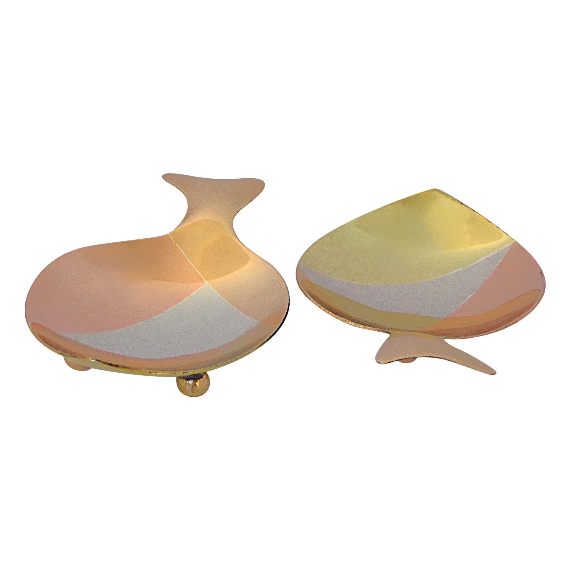 Pair 3-metal Fish Form Small Footed Vessels by E. Cabello, Mexico 1960s For Sale