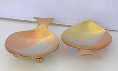 Pair 3-metal Fish Form Small Footed Vessels by E. Cabello, Mexico 1960s
