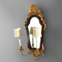 Pair 30" Englisch geschnitzt Mahagoni & vergoldetes Holz gespiegelt 2-Licht Wandleuchter c1840