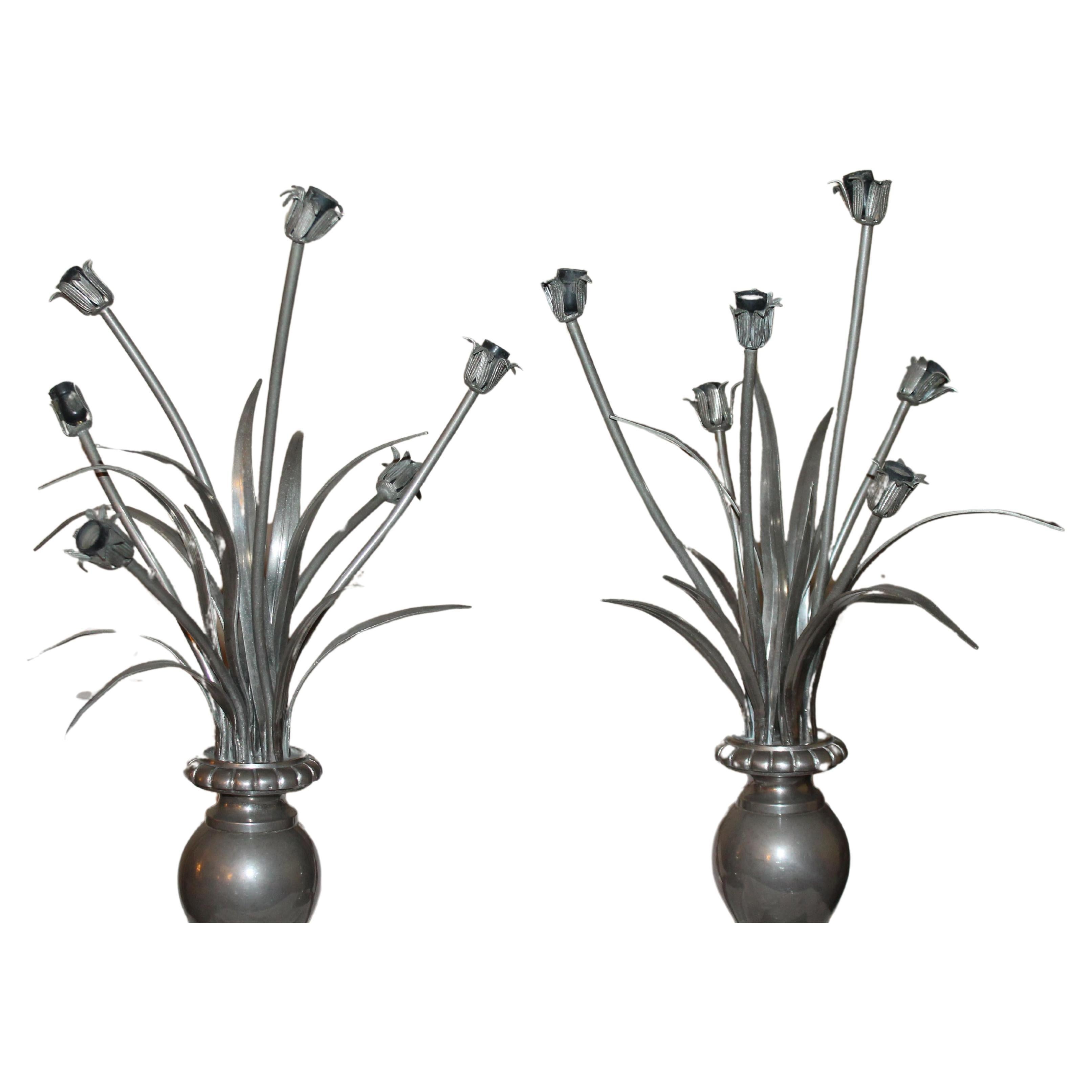 Pair 1930's French Art Deco Silvered Bronze 