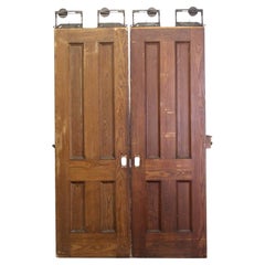 Pair 4 Pane Pine Pocket Doors w/ Original Rollers Combined