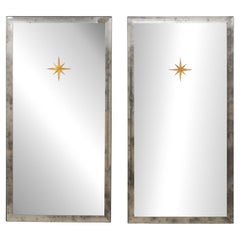 Pair 4' Tall Artisan Mirrors w/Gold Starburst Accents & Antiqued Glass Surrounds