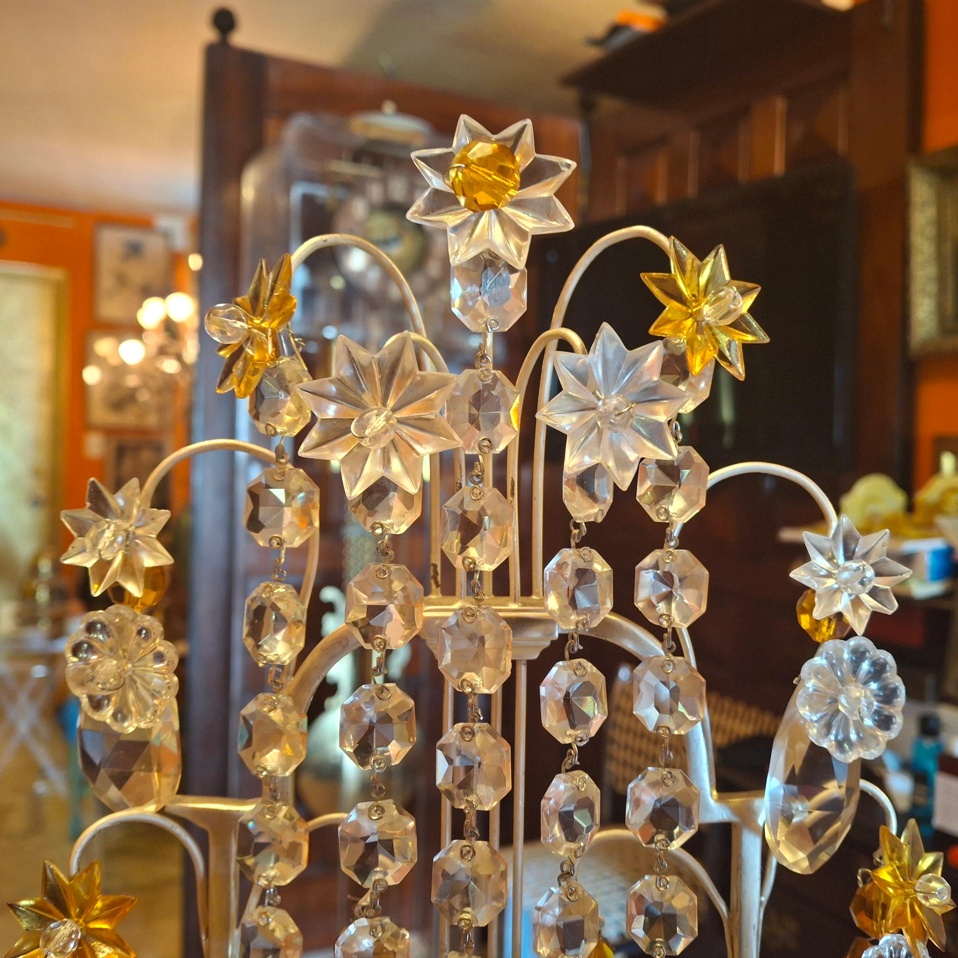 Pärchen '40er Jahre Französisch Regency Bernstein & Clear Crystal Lyre zurück Girandolen / Tischlampen im Angebot 7