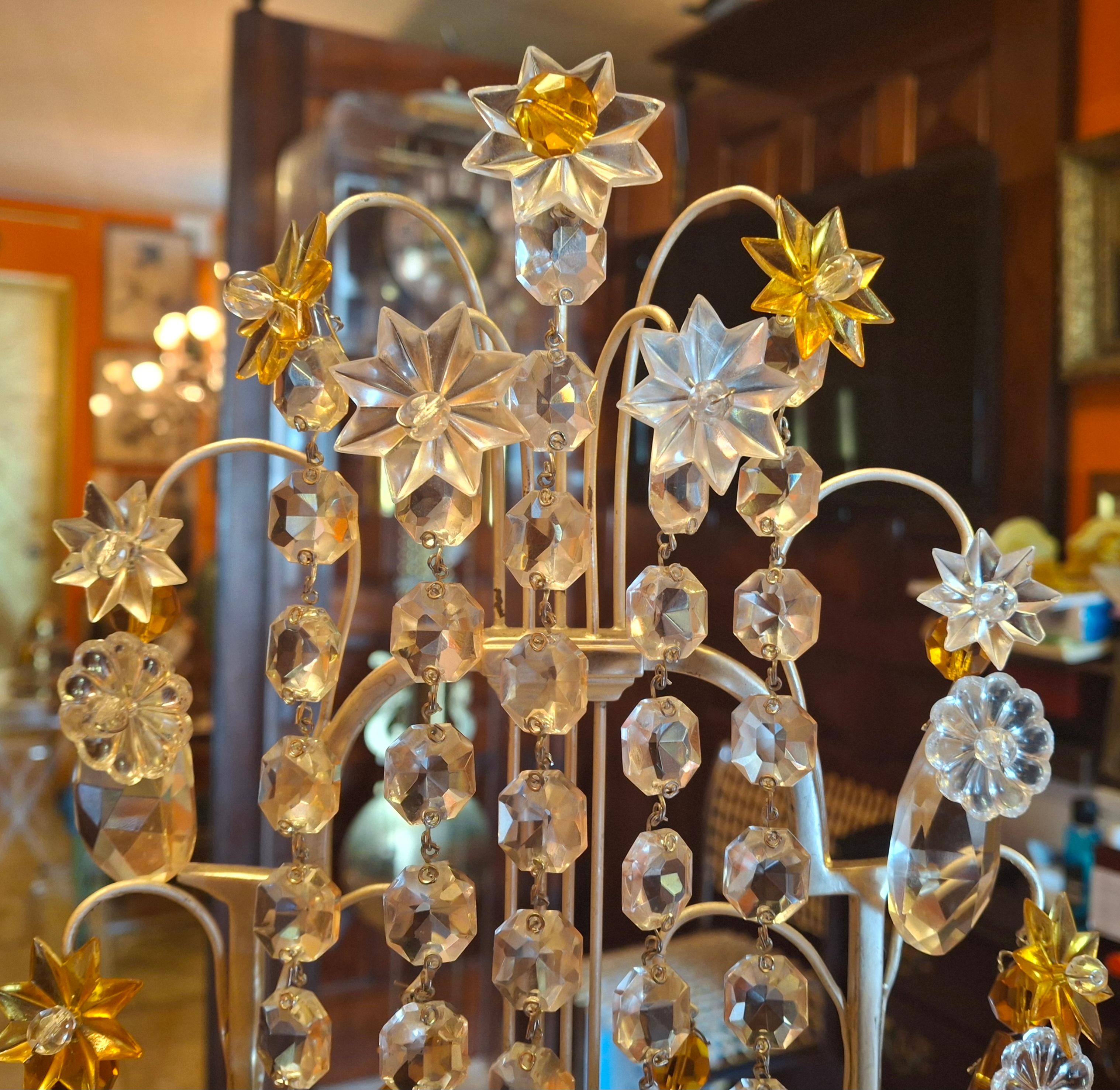 Pärchen '40er Jahre Französisch Regency Bernstein & Clear Crystal Lyre zurück Girandolen / Tischlampen (Kristall) im Angebot