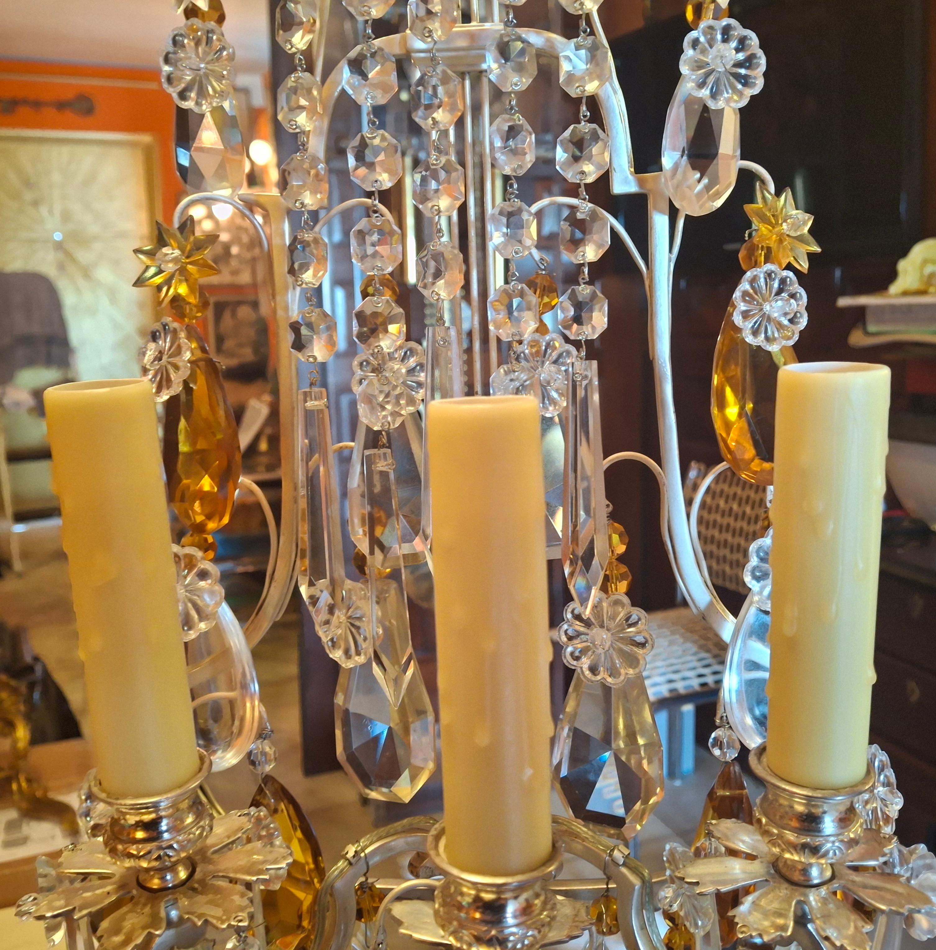 Pärchen '40er Jahre Französisch Regency Bernstein & Clear Crystal Lyre zurück Girandolen / Tischlampen im Angebot 4