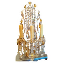 Pärchen '40er Jahre Französisch Regency Bernstein & Clear Crystal Lyre zurück Girandolen / Tischlampen