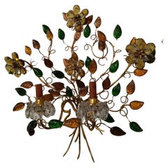 Pair of Bagues Style French Regency "Autumn Tones" Crystal Floral Wall Sconces