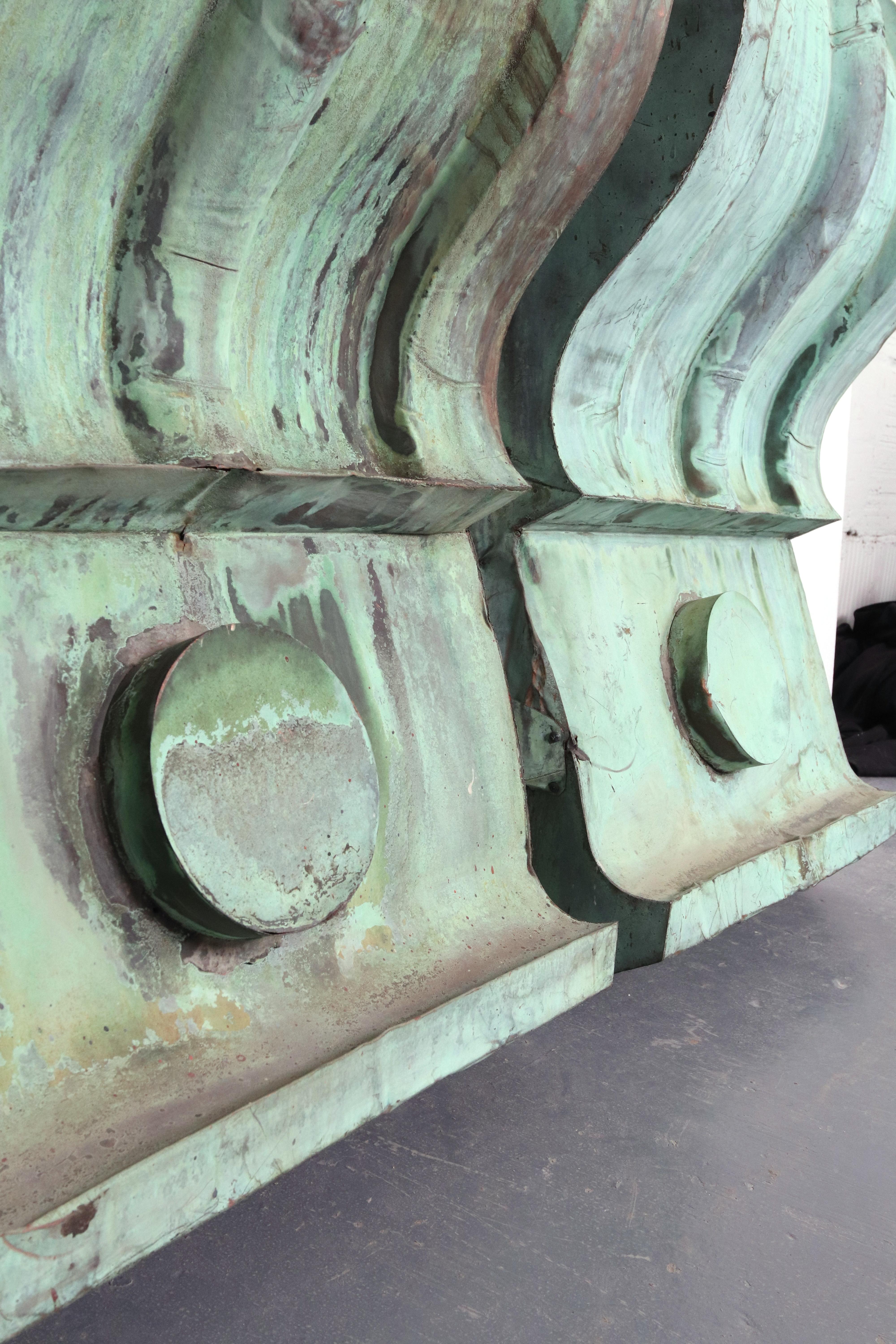 Pair 41.5 in. Reclaimed Antique Verdigris Copper Corbels For Sale 4