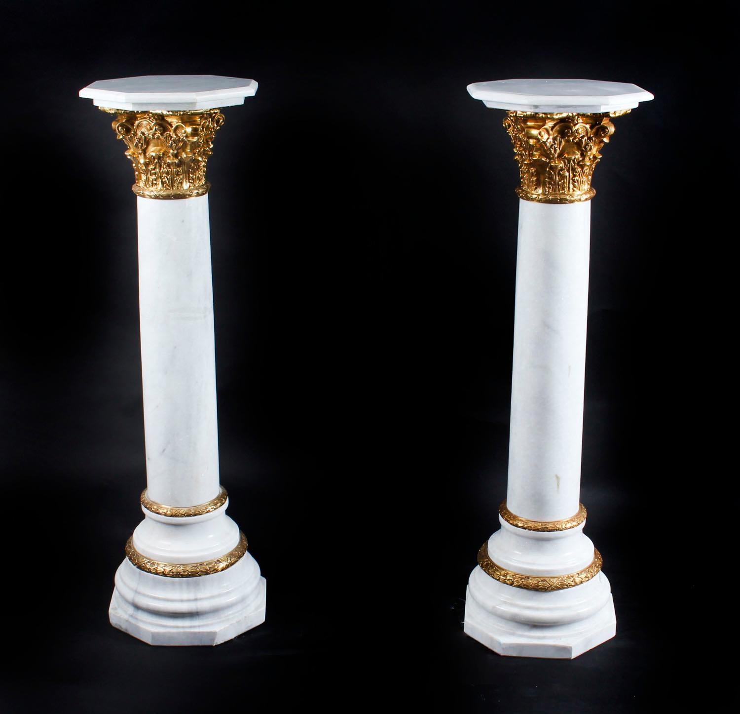 Pair of White Marble and Ormolu Mounted Pedestals, 20th Century 7