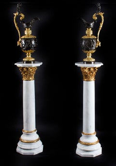 Pair of White Marble and Ormolu Mounted Pedestals, 20th Century
