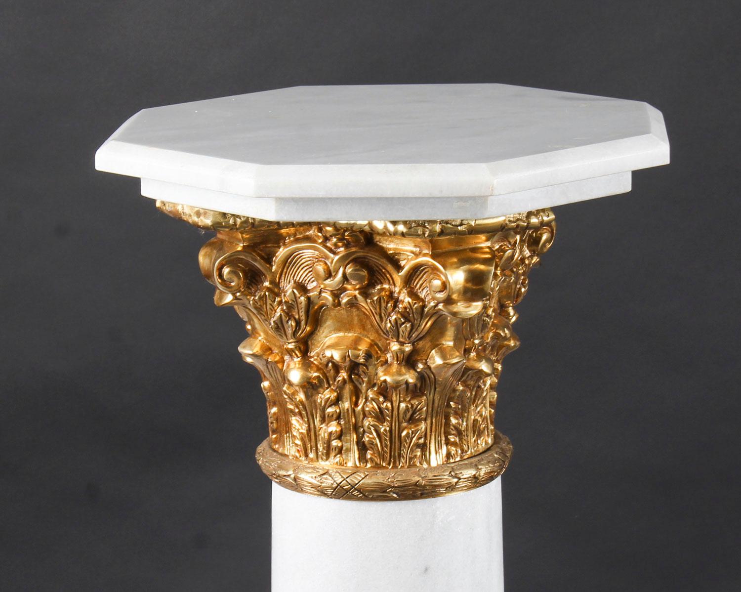 Late 20th Century Pair of White Marble and Ormolu Mounted Pedestals, 20th Century