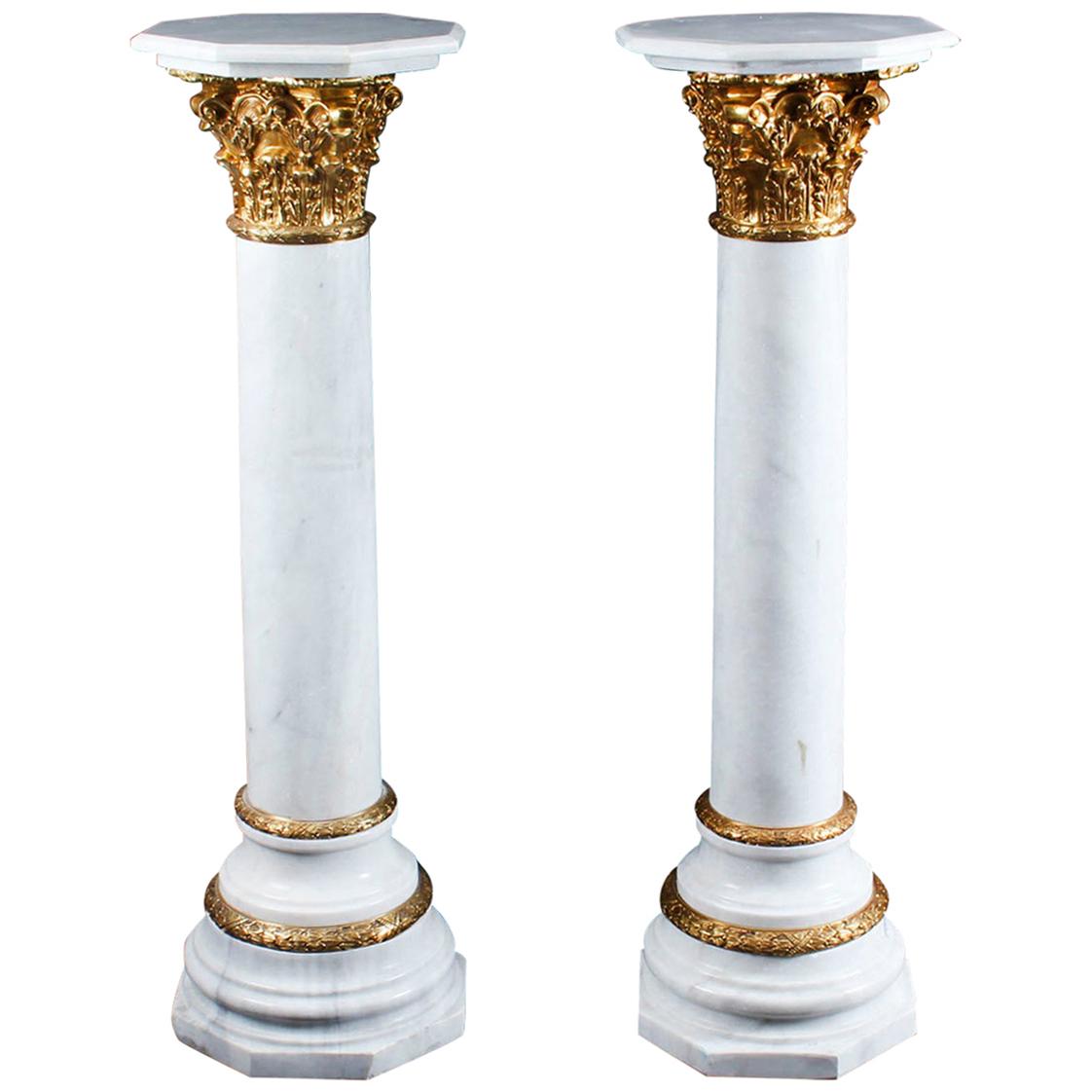 Pair of White Marble and Ormolu Mounted Pedestals, 20th Century