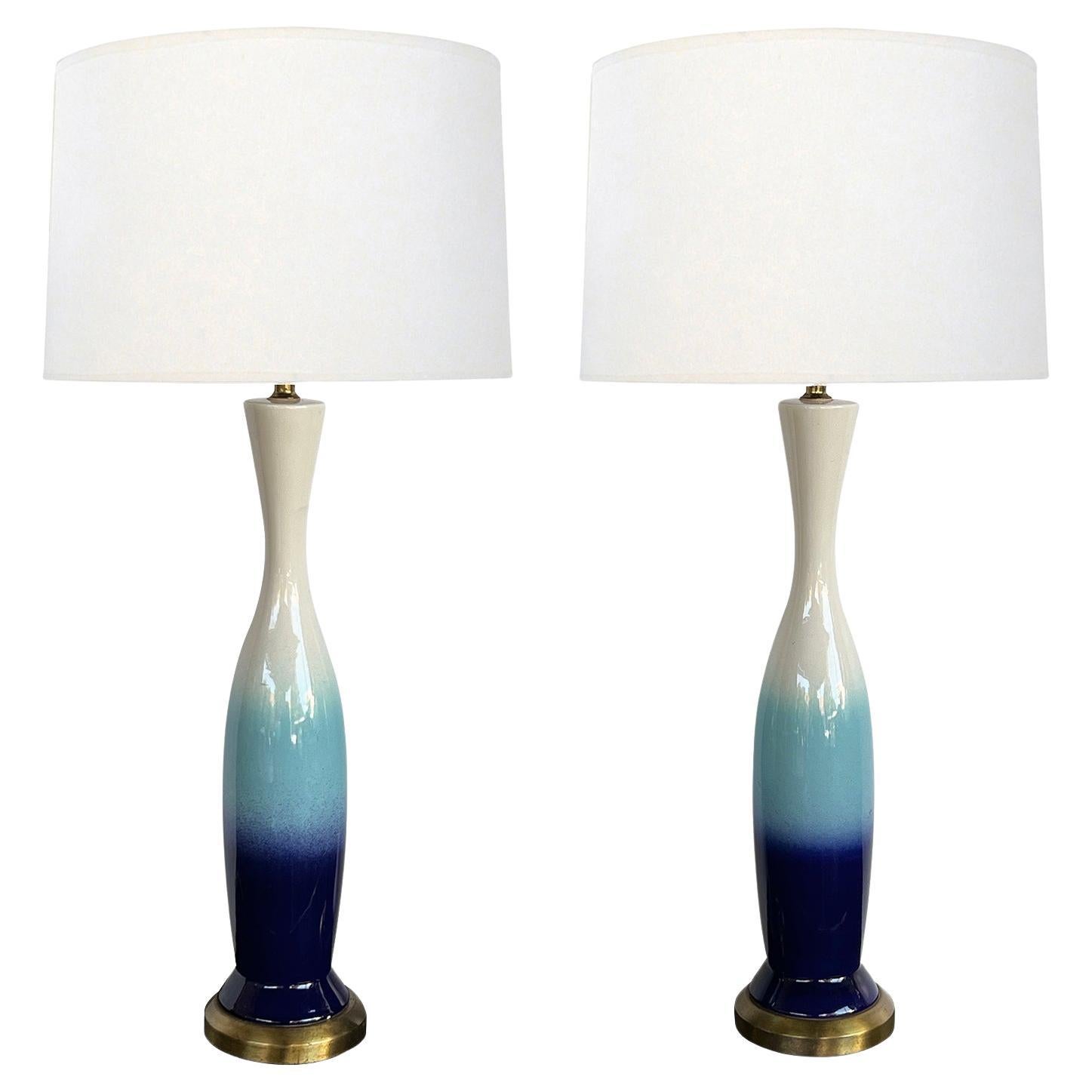 Pair 60s Italian Glazed Bottle-form Ceramic Lamps