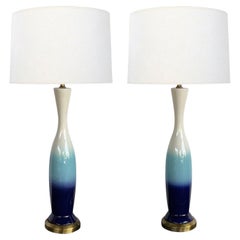 Pair 60s Italian Glazed Bottle-form Ceramic Lamps
