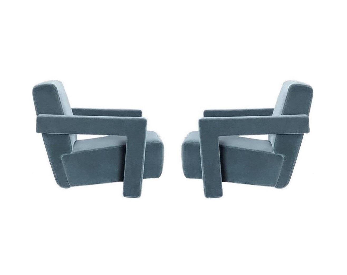 Pair 637 Utrecht Armchairs in a Dust Blue Mohair by Rietveld for Cassina 1