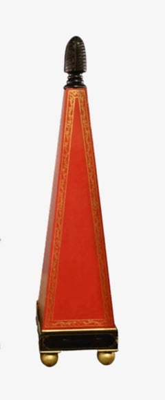 Pair 67" Painted Wood Hollywood Regency Obelisks with Gilt Detailing, c. 1960s