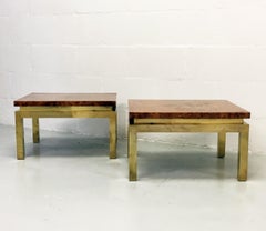 Pair of 1970s Burr Walnut and Brass Side Tables by Guy Lefevre for Maison Jansen